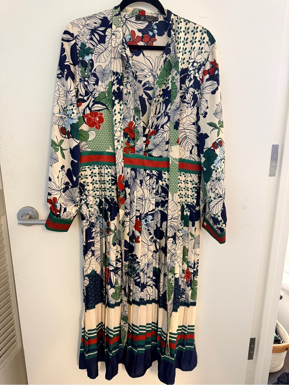 Botanical Print Midi Shirt Dress | Green Navy Red Resort Style Long Sleeve XXL